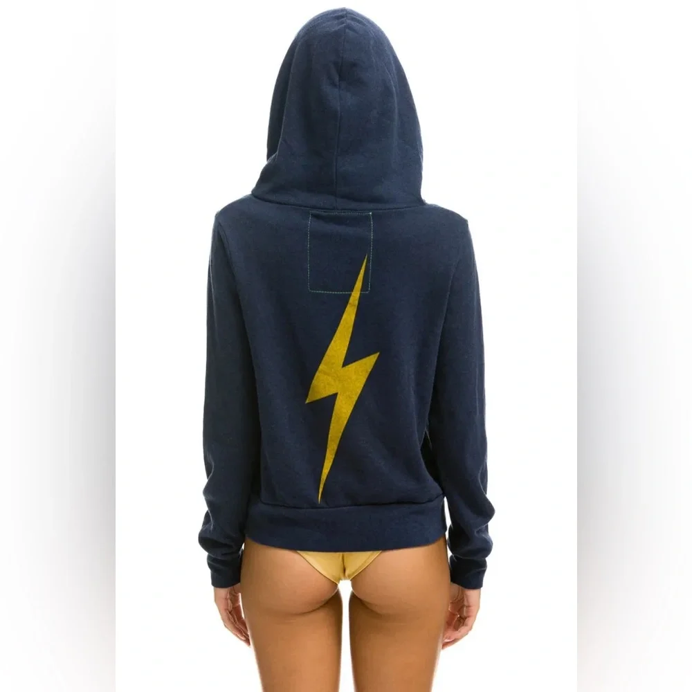 Aviator Nation Navy Blue Hoodie with Yellow Lightning Bolt Sz L - Picture 2 of 11